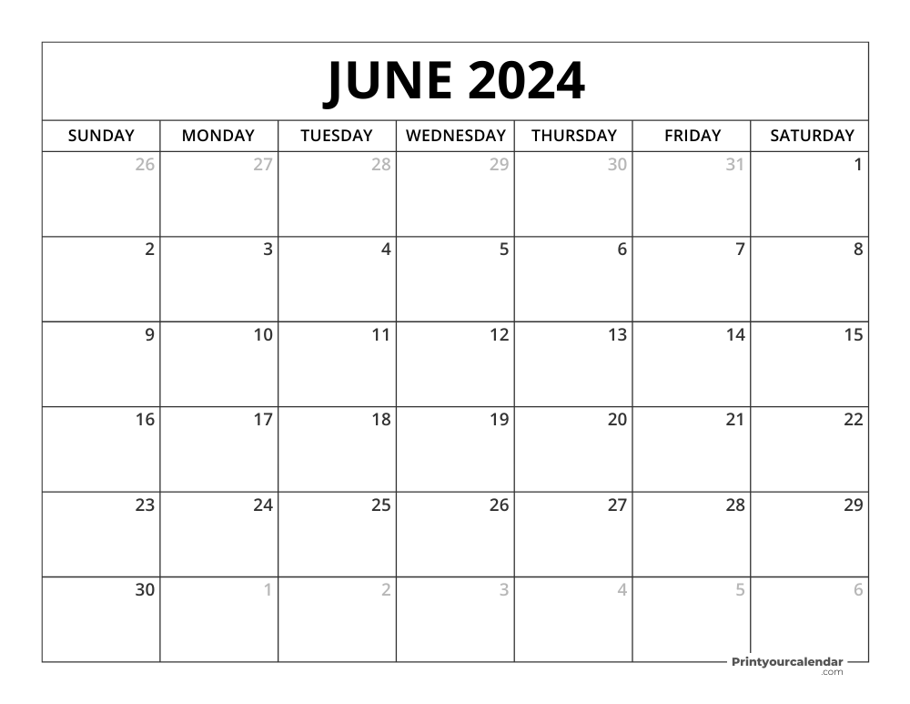 Printable June 2024 Calendar