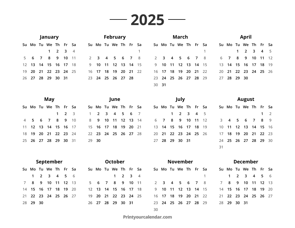 2025 Calendar Printable