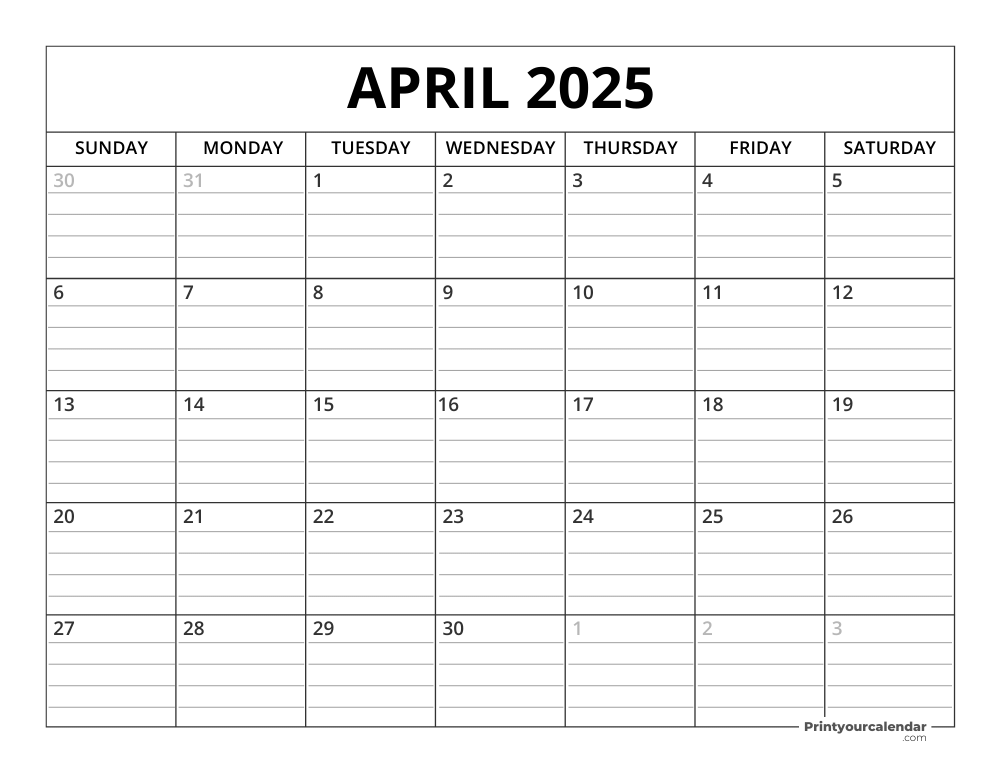 April 2025 Calendar Template