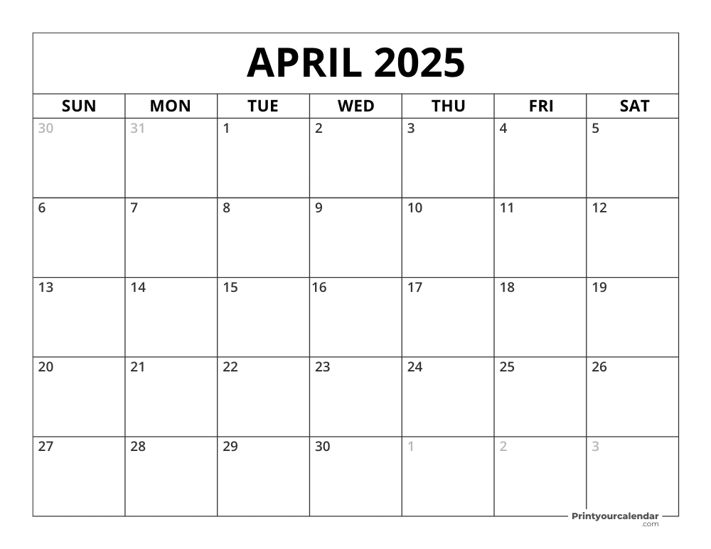 Printable Monthly Calendar 2025 Free Blank Templates