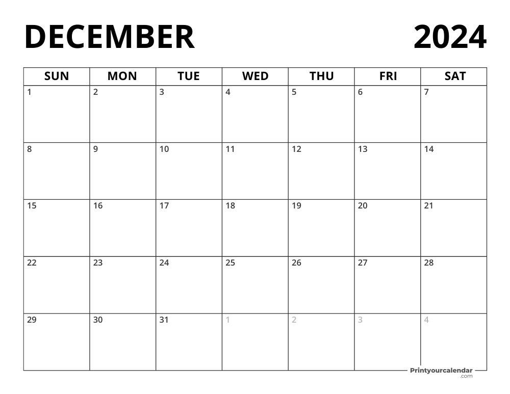 Blank December 2024 Calendar
