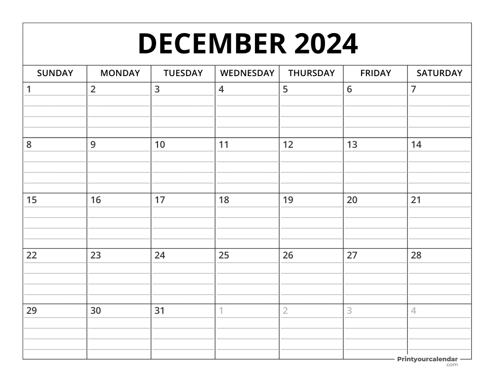December 2024 Calendar Template