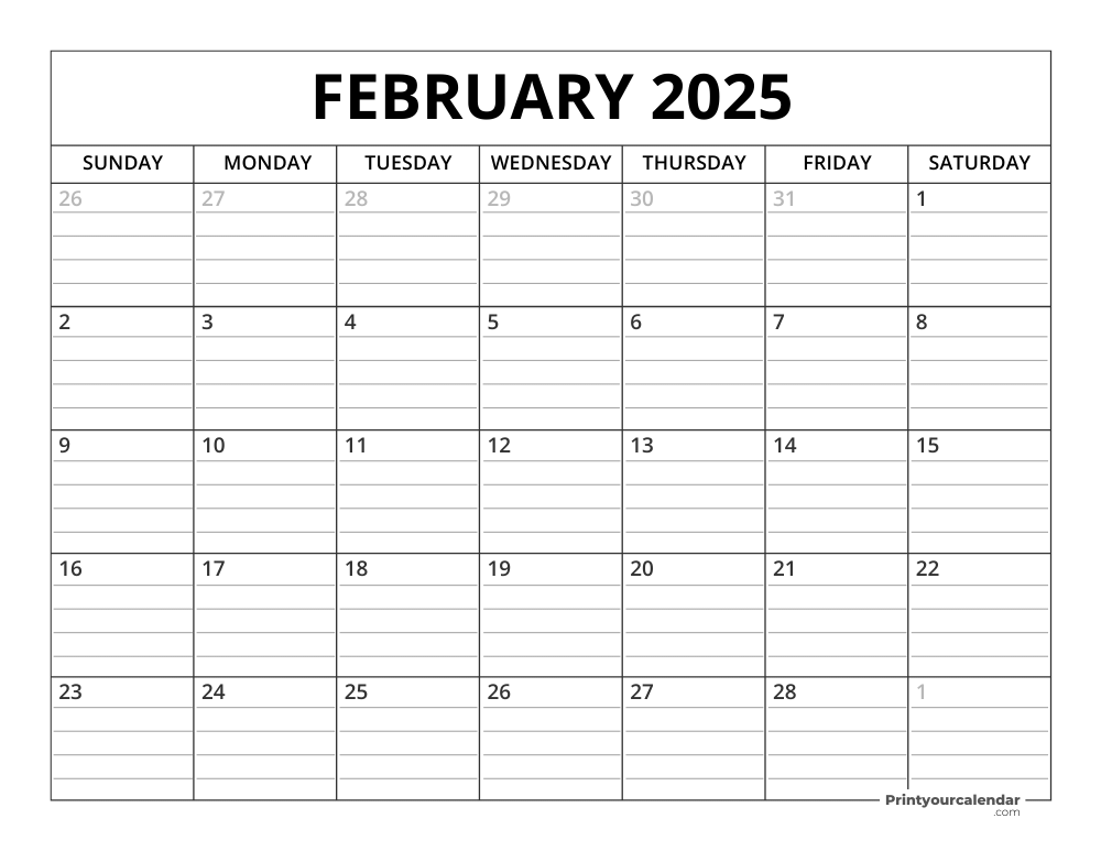 February 2025 Calendar Template