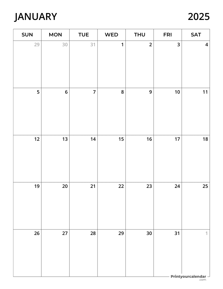 January Calendar 2025