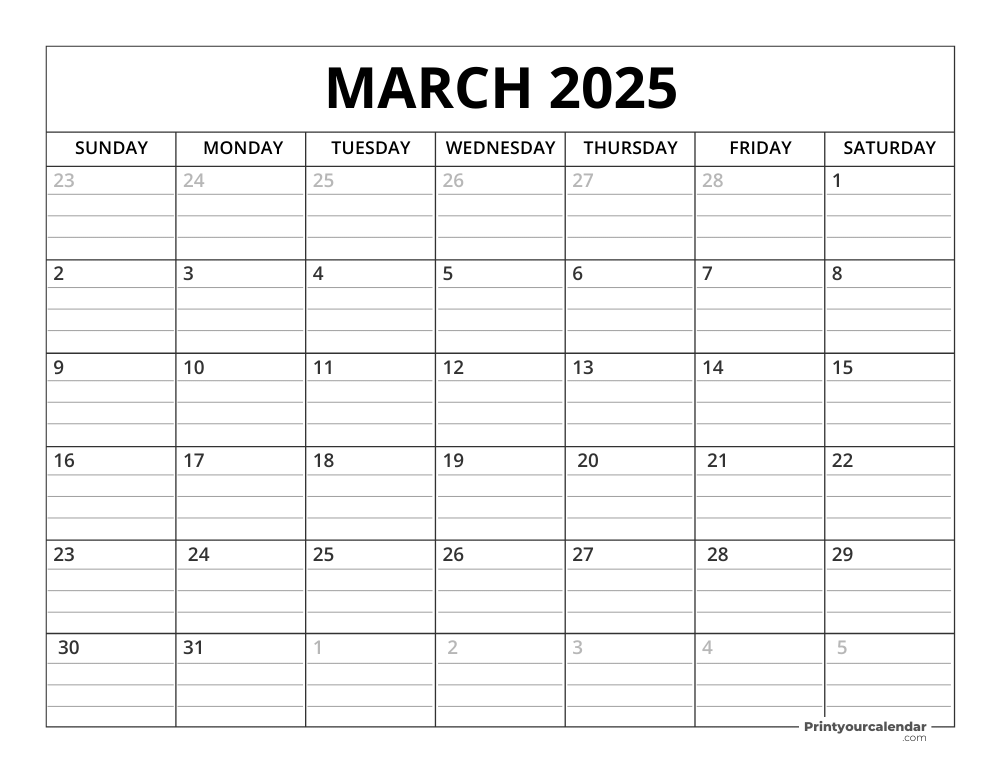 March 2025 Calendar Template