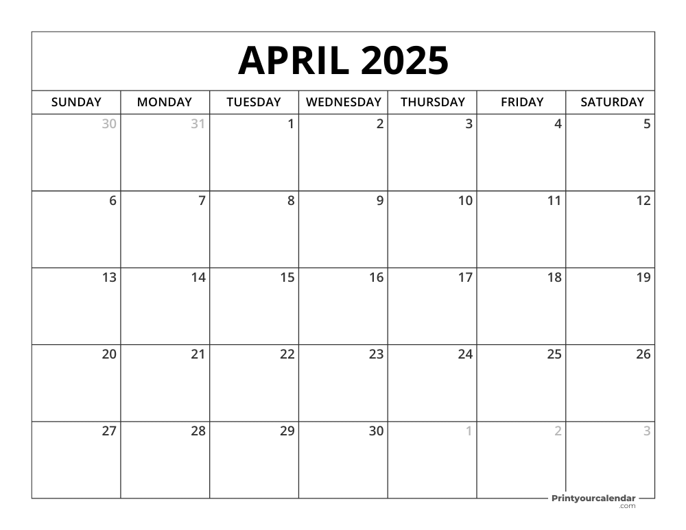 Printable April 2025 Calendar