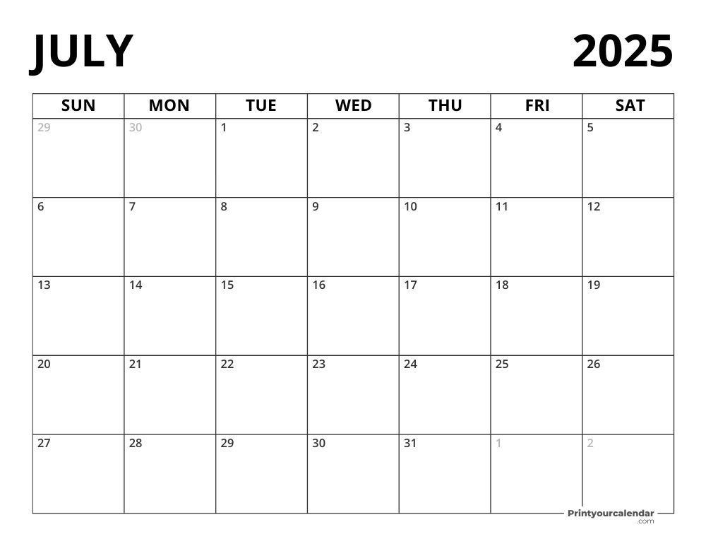 Blank July 2025 Calendar