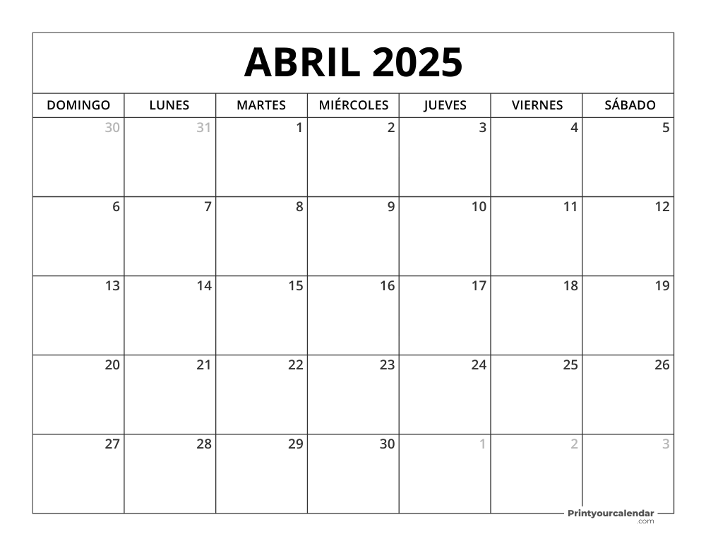 Printable April 2025 Calendar