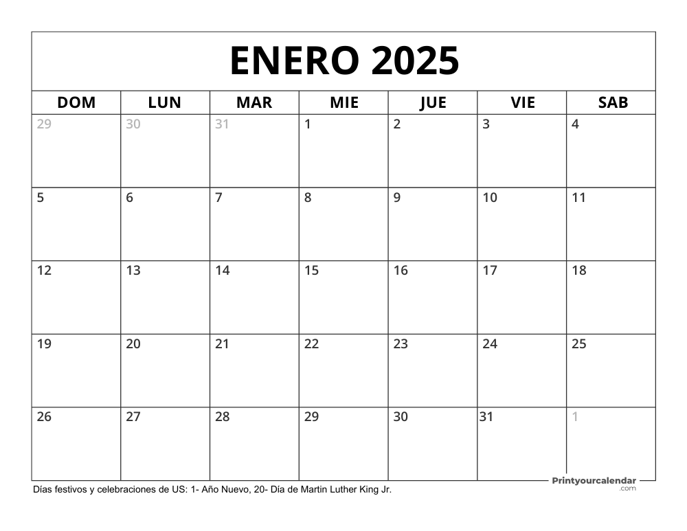 January 2025 Calendar with Holidays