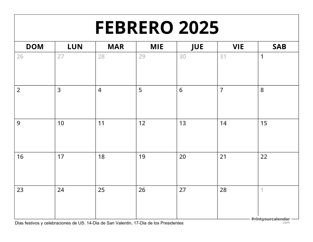 February 2025 Calendar with Holidays