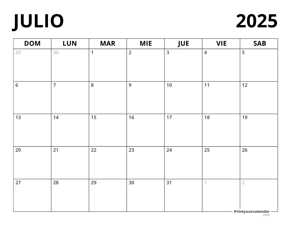 Blank July 2025 Calendar