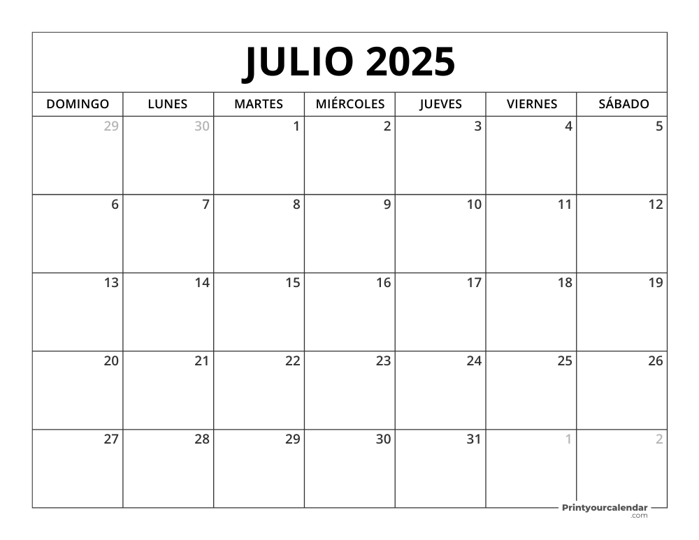 Printable July 2025 Calendar