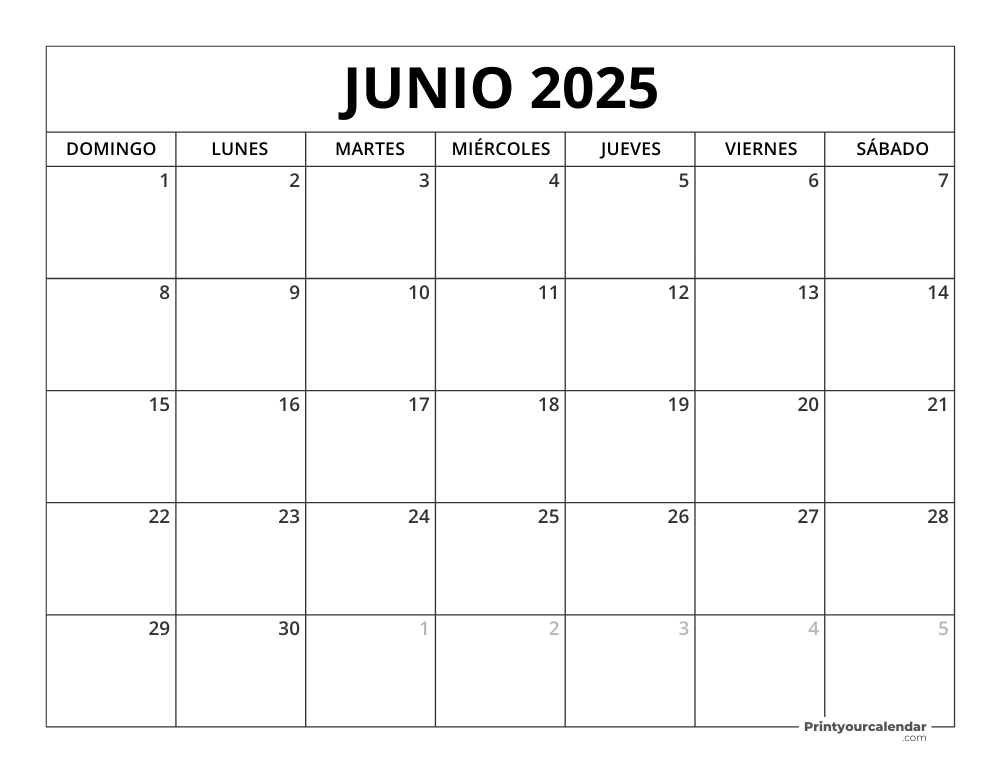 Printable June 2025 Calendar