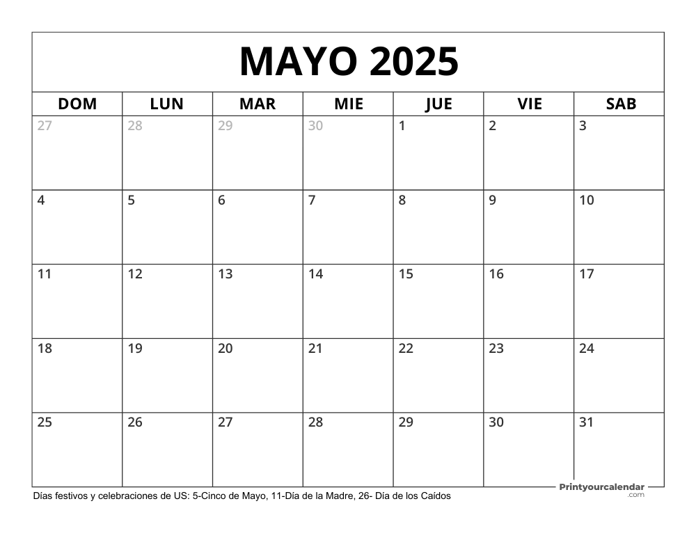 May 2025 Calendar with Holidays