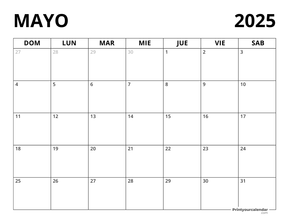 Blank May 2025 Calendar