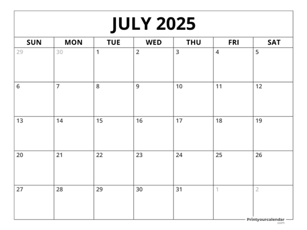 July 2025 Calendar