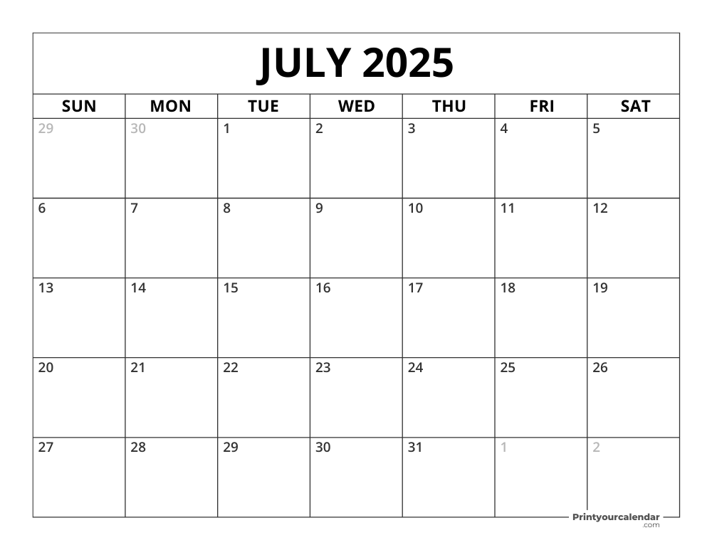 July 2025 Calendar