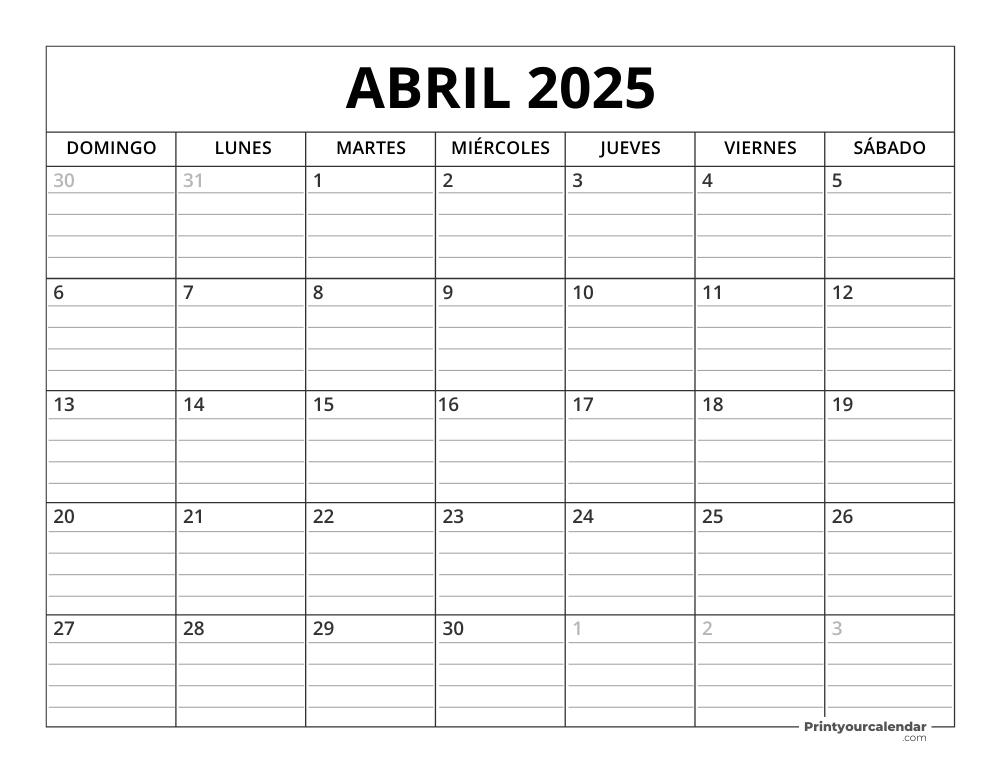 April 2025 Calendar Template