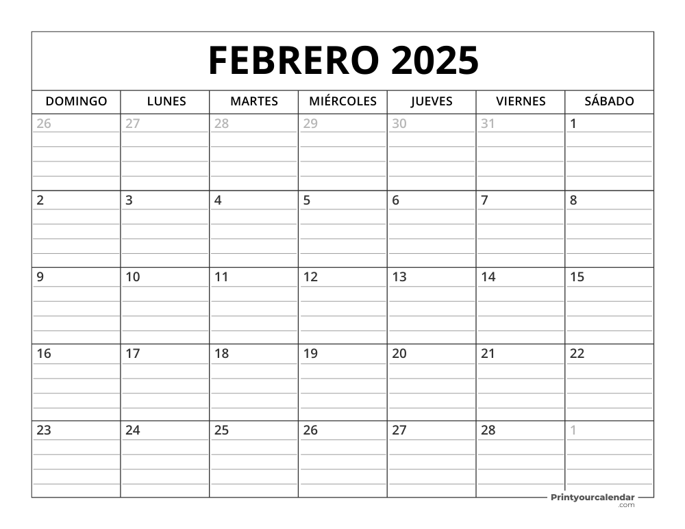 February 2025 Calendar Template