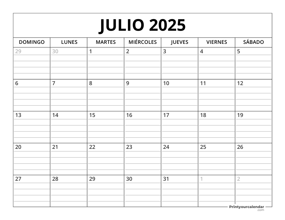 July 2025 Calendar Template