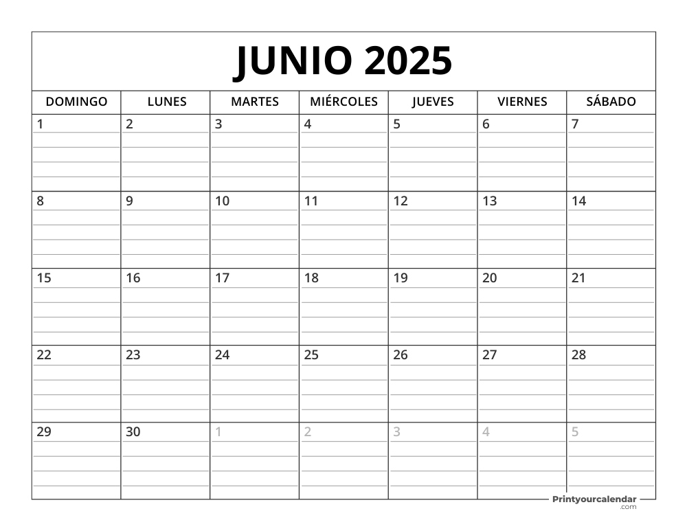 June 2025 Calendar Template