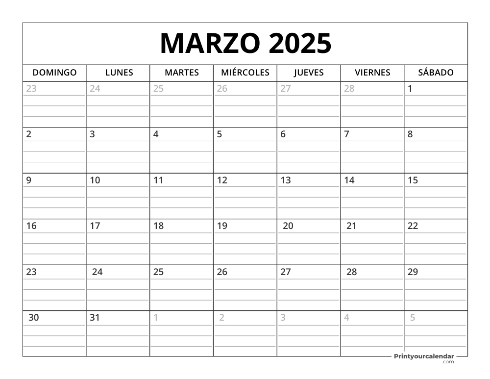 March 2025 Calendar Template