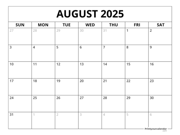 August 2025 Calendar