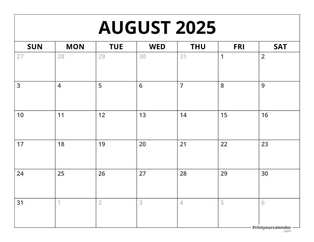 August 2025 Calendar