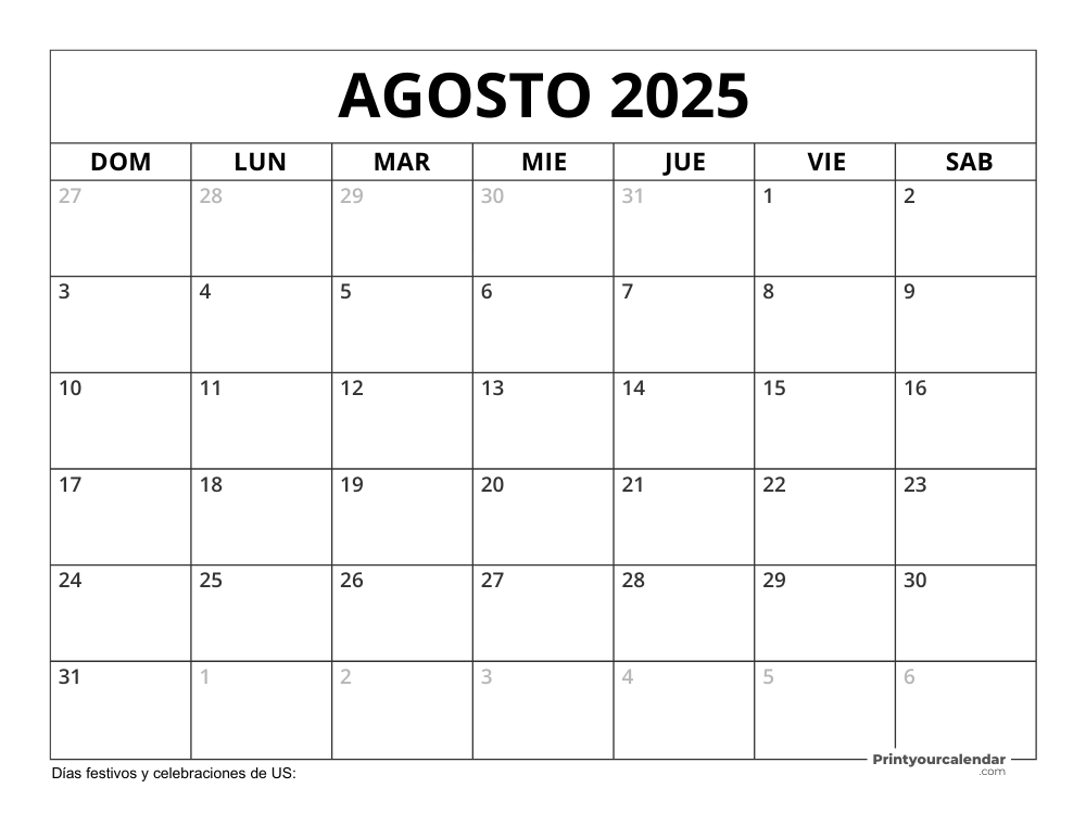 August 2025 Calendar with Holidays