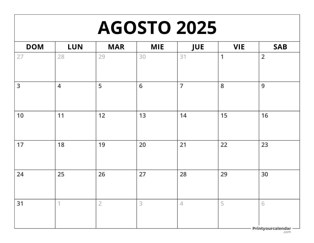 August 2025 Calendar