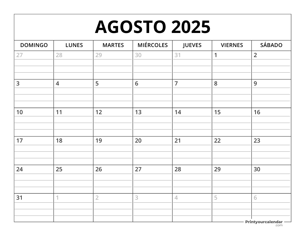 August 2025 Calendar Template