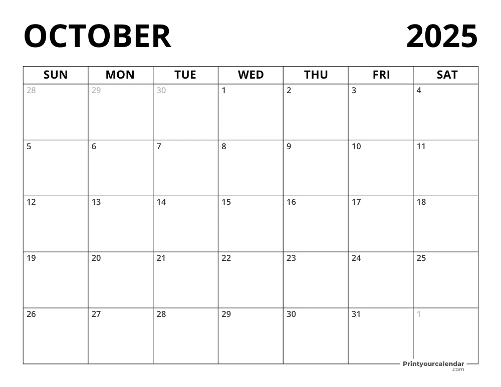 Blank October 2025 Calendar