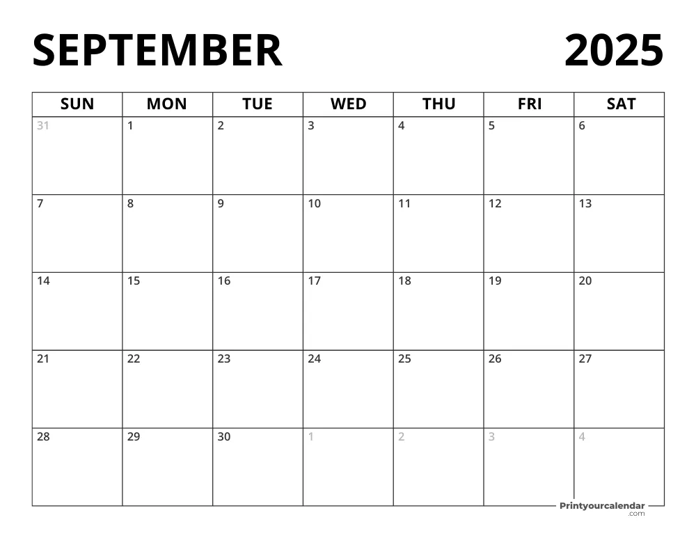 Blank September 2025 Calendar