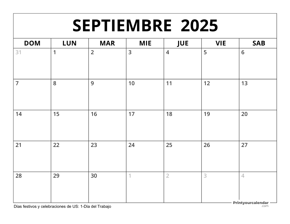 Calendario Septiembre 2025 con Días Feriados