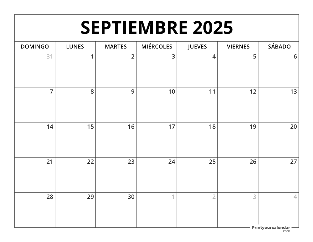 Calendario Septiembre 2025 Para Imprimir