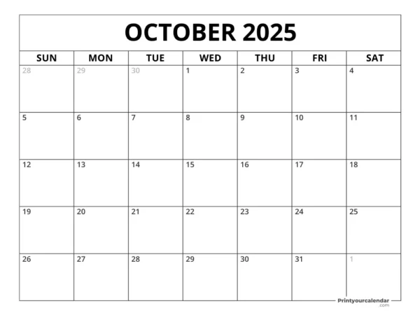 October 2025 Calendar