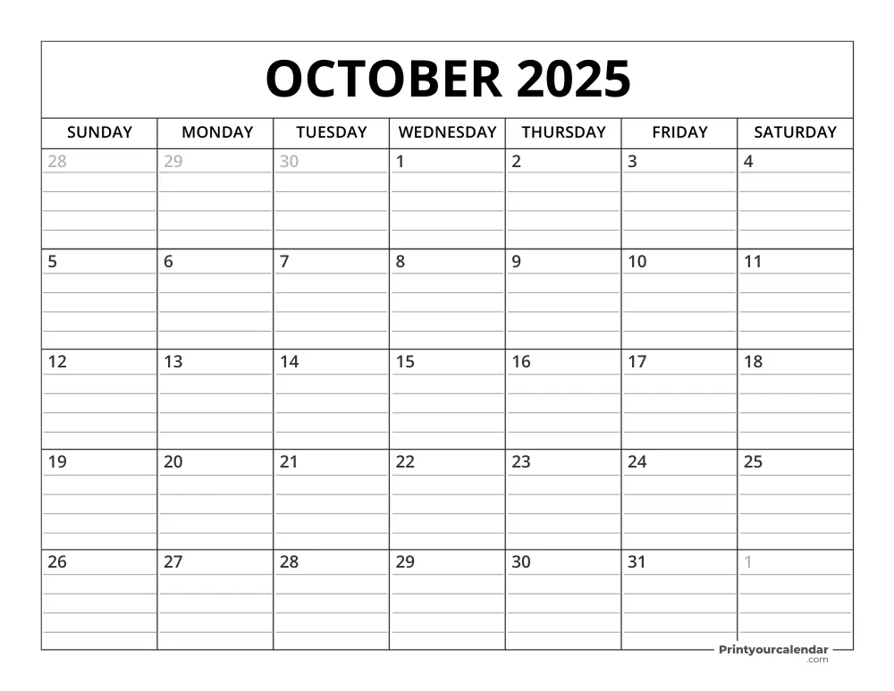 October 2025 Calendar Template