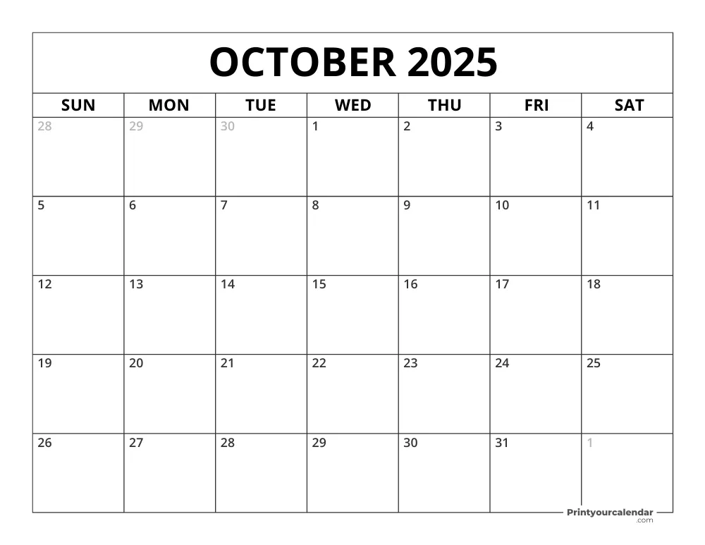 October 2025 Calendar