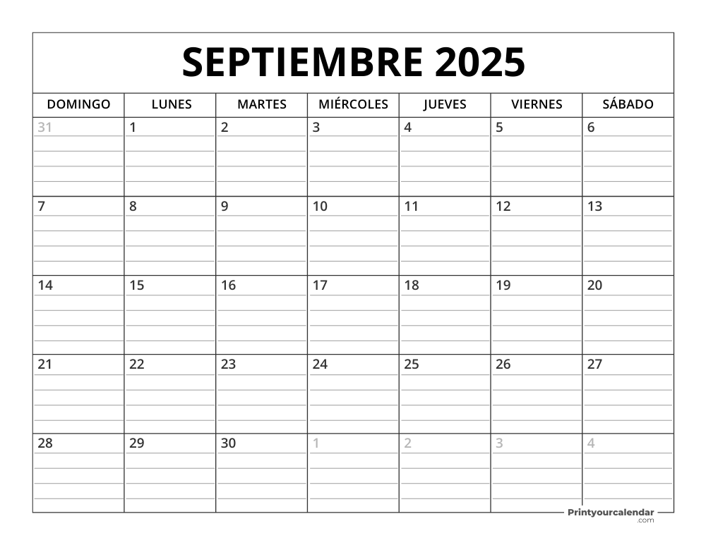 Plantilla de Calendario Septiembre de 2025