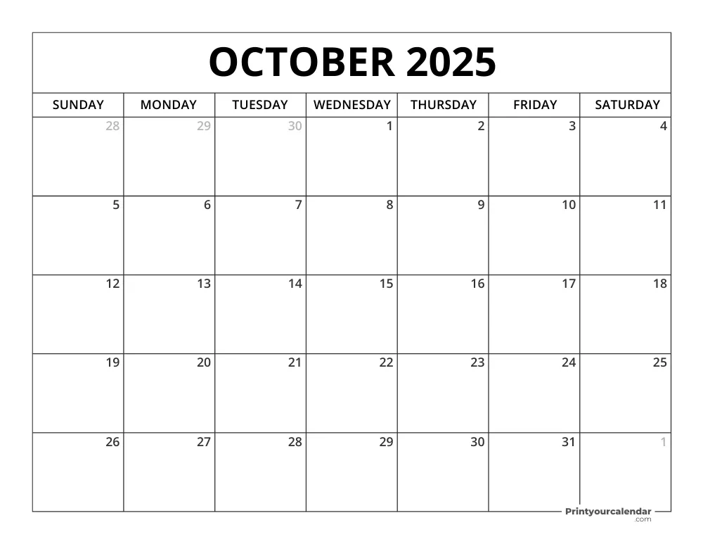 Printable October 2025 Calendar