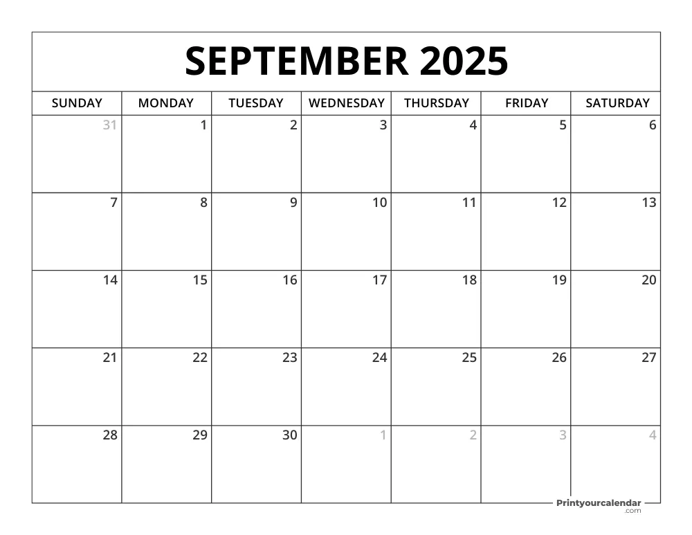 Printable September 2025 Calendar