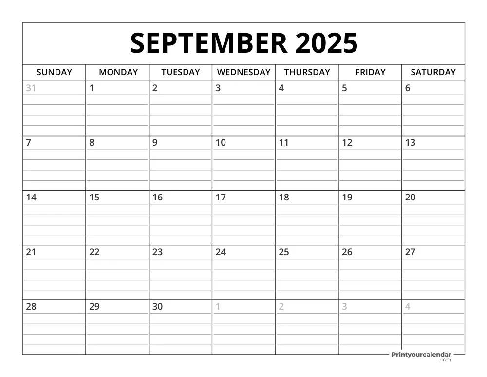 September 2025 Calendar Template