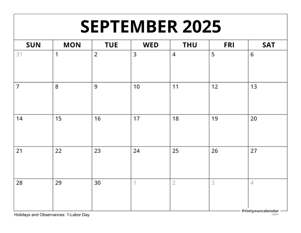 September 2025 Calendar with Holidays