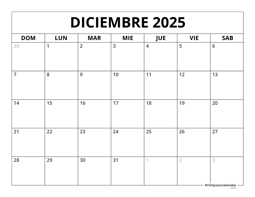 Calendario Diciembre 2025