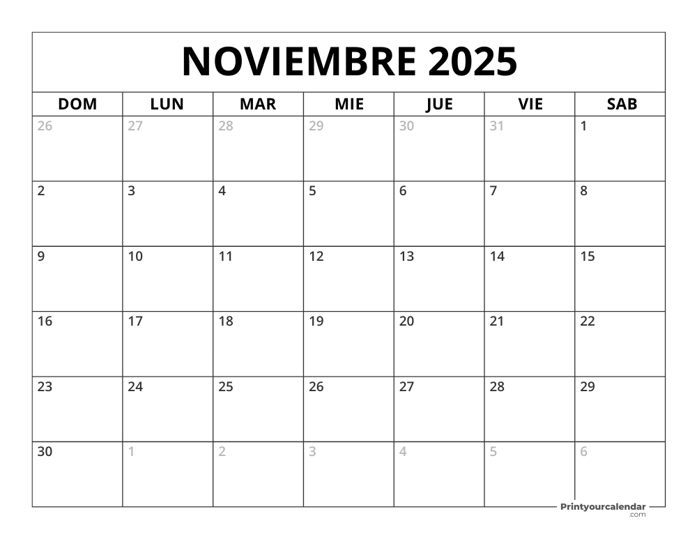 Calendario Noviembre 2025