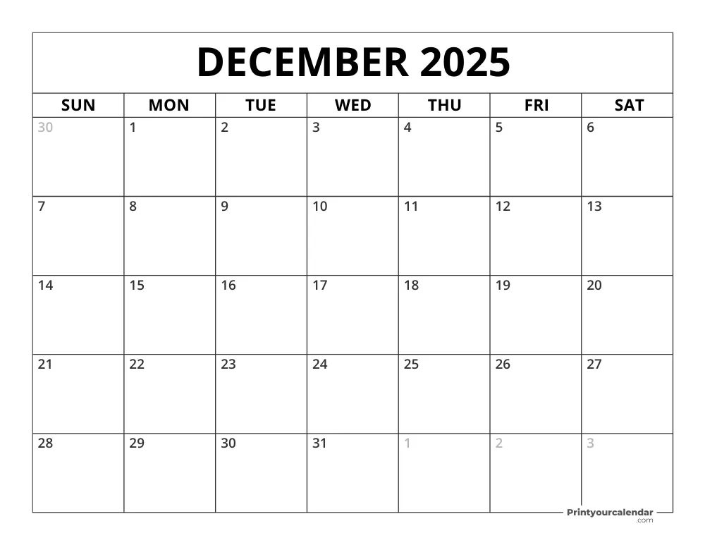 December 2025 Calendar