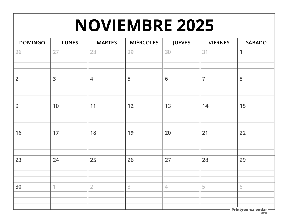 Plantilla de Calendario Noviembre 2025