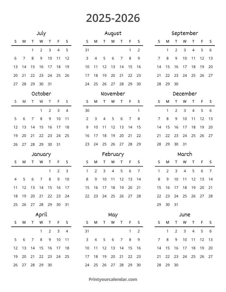 2025 2026 Calendar Template