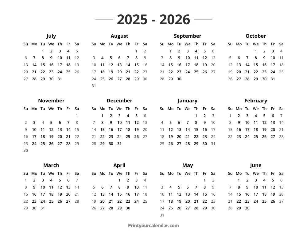 Calendar 2025 2026