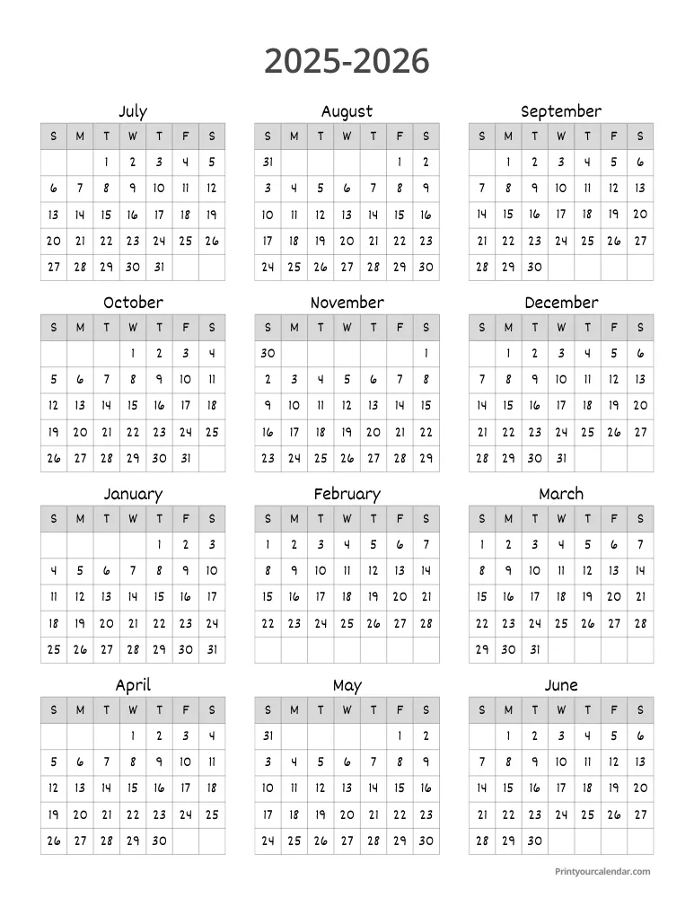 Printable 2025 2026 Calendar